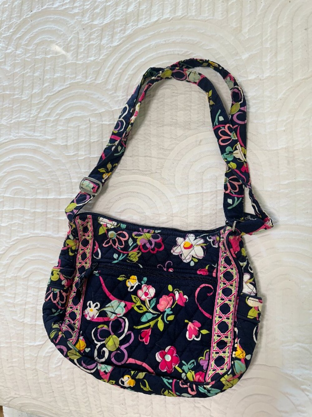 Vintage Vera Bradley Navy Pink Floral Quilted Shoulder/Crossbody Bag
